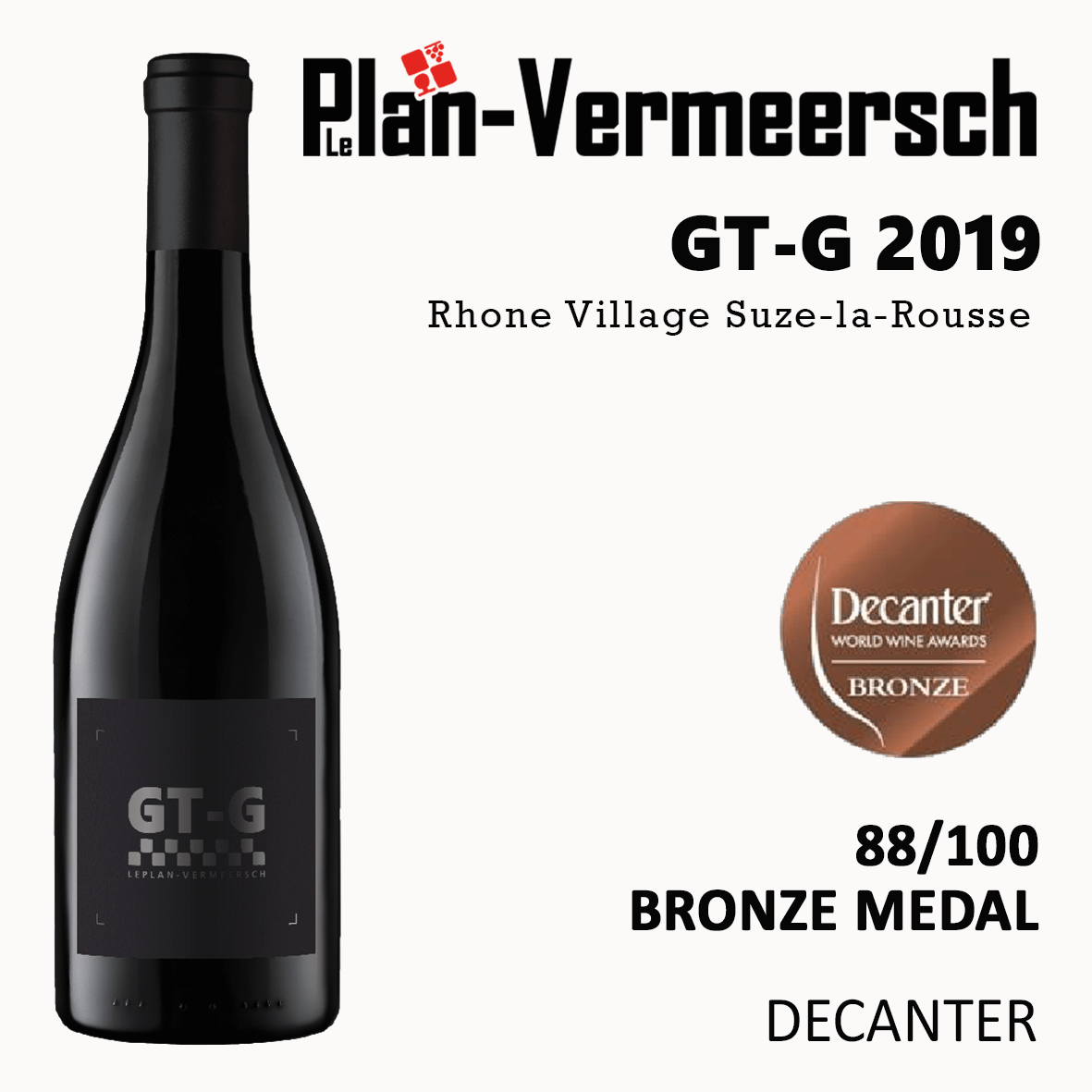 Bottle wine Grenache GT-Grenache bronze medal decanter LePlan-Vermeersch