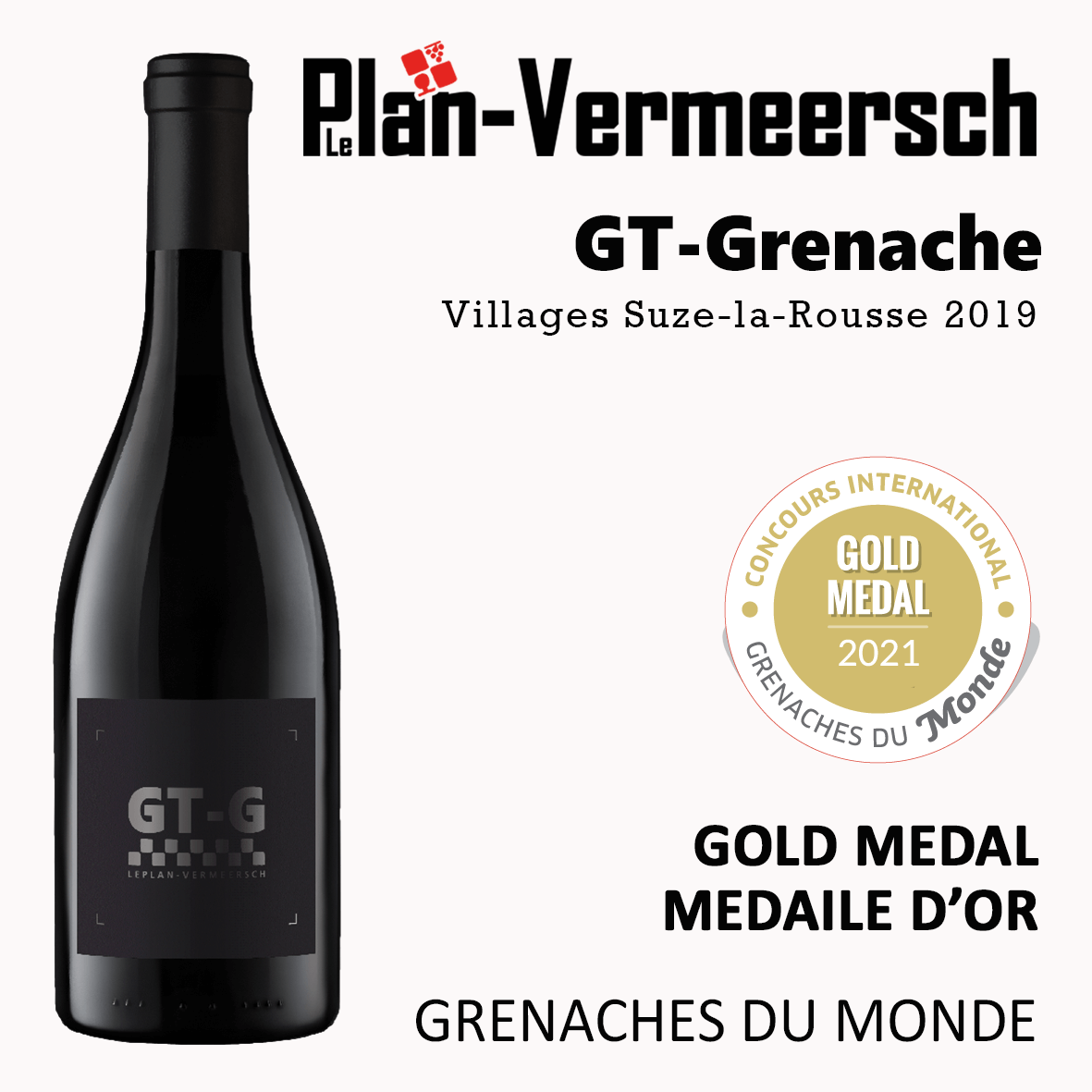 Vin en bouteille Grenache GT -Grenache médaille d'or Grenaches du monde LePlan-Vermeersch