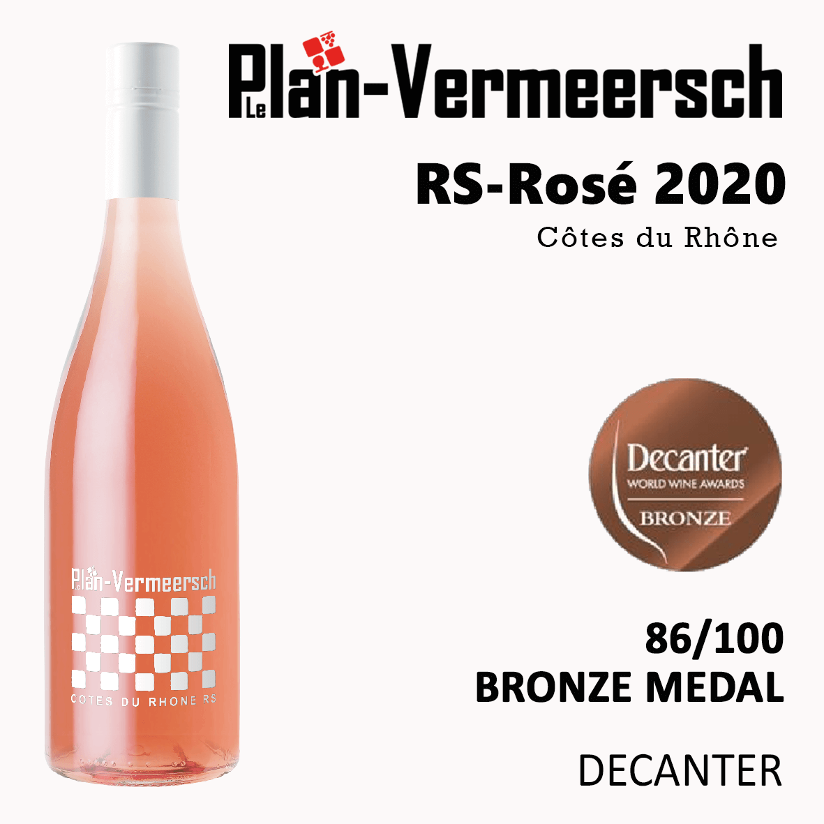 Bouteille de vin Cotes du Rhone RS-Rhone Rose Décanter médaille de bronze Leplan- -Vermeersch